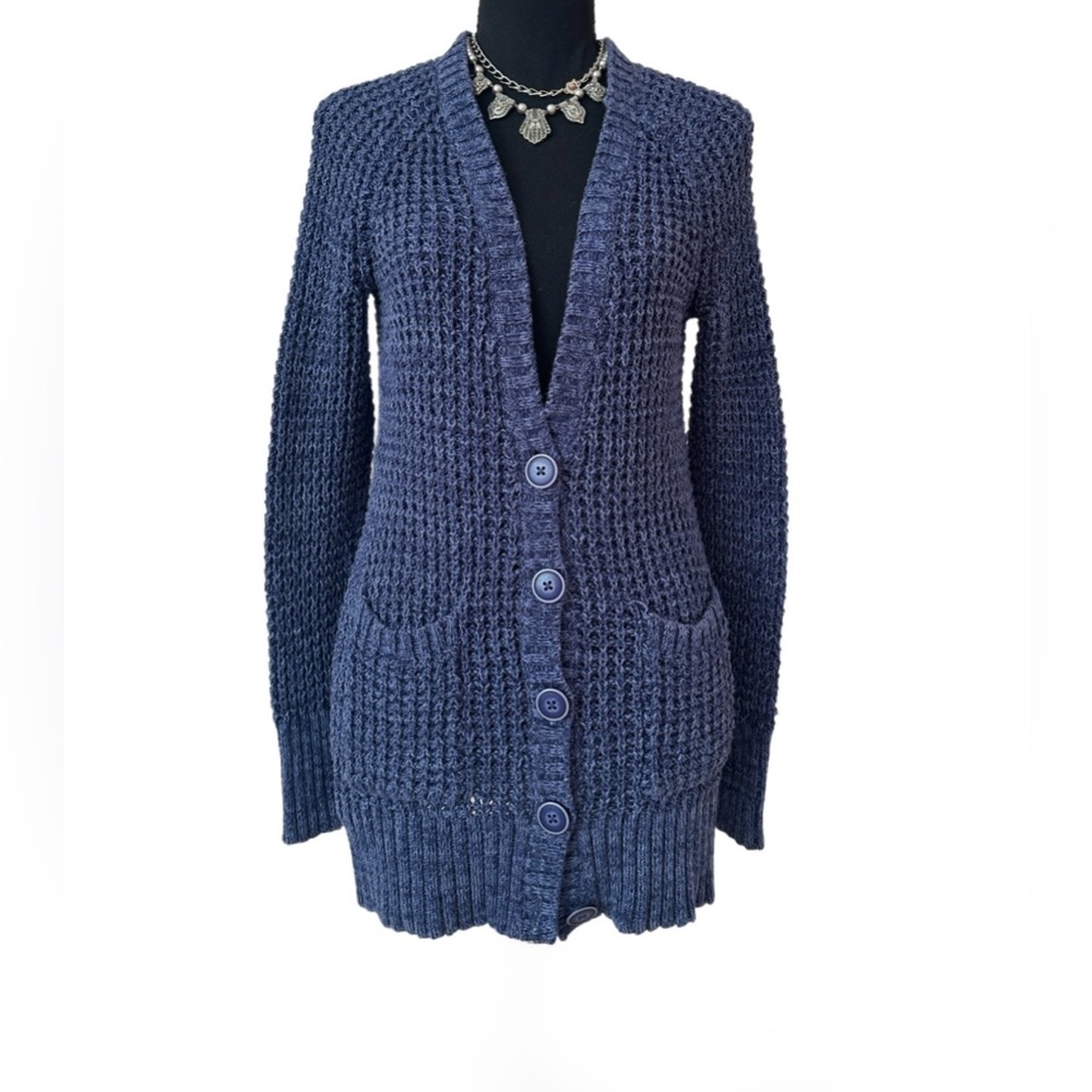 #25 AMERICAN EAGLE ~ Outfitters Navy Button Up Cardigan Knit Sweater w/Pockets